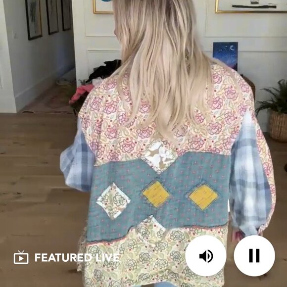 Blue velvet patchwork detail jacket - Picture 3 of 3